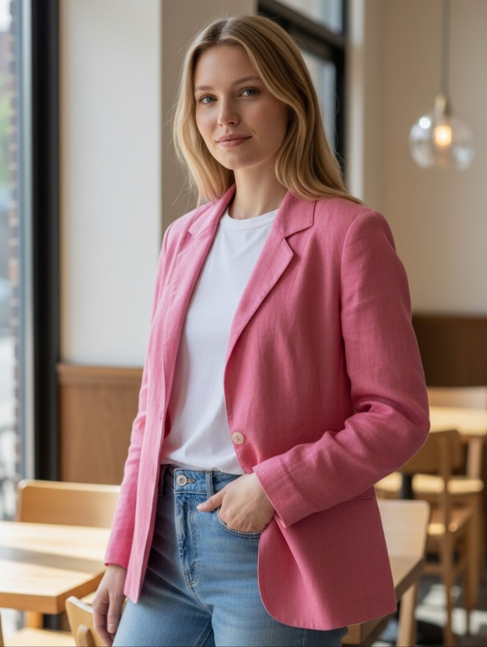 Talbots Bright Pink Linen Blend Blazer
